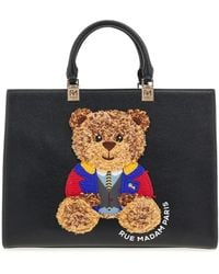 Rue Madam - Schwarze Eco-Leder-Tote-Tasche Mit Ikonischem Bären - Lyst