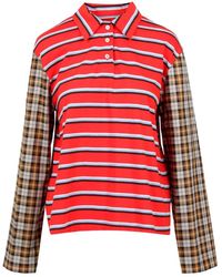MSGM - Gestreefd Jersey Patchwork Poloshirt - Lyst