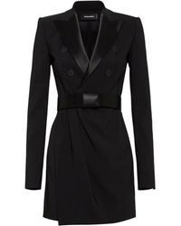 DSquared² - Schwarzes Doppelreihiges Kleid Mit Langen Ärmeln - Lyst
