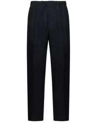 Jil Sander - Broeken ,Blauw ,Wol Blauwe Wollen Broek, Relaxte Pasvorm, Italië - Lyst