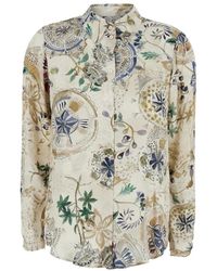 Momoní - Overhemden ,Veelkleurig ,Wit Shirt Met Klassieke Kraag En All-Over Print - Lyst