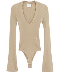 Courreges - Tops ,Polyester Ribgebreide Body Met V-Hals Van Viscose - Lyst