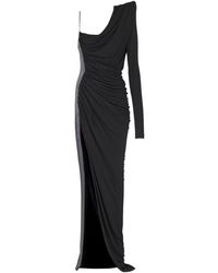 Balmain - Kleedjes ,Zwart ,Gedrapeerde Asymmetrische Tweemateriaal Jurk - Lyst