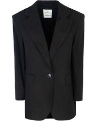 Marella - Schwarzer Leinenblazer Mit Goldener Rosenbrosche - Lyst