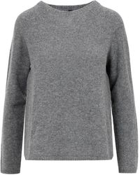 Max Mara - Truien & Vesten ,Grijs ,Wol Grijze Wol Kasjmier Trui Ronde Hals - Lyst