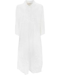 Liviana Conti - Vestido midi blanco de algodón con mangas 3/4 - Lyst