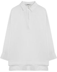 Max Mara - Overhemden ,Wit ,Linnen Shirt Met Korte Mouwen - Lyst
