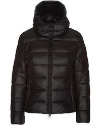 Save The Duck - Jassen ,Zwart ,Leer Gewatteerde Jas Met Capuchon En Logo - Lyst