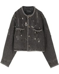 R13 - Jassen ,Grijs ,Katoen Chain Embellished Cropped Chore Jacket - Lyst