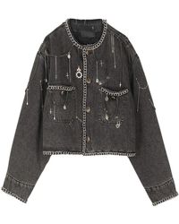R13 - Jassen ,Grijs ,Katoen Chain Embellished Cropped Chore Jacket - Lyst