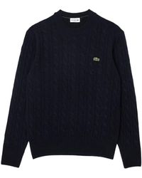 Lacoste - Chunky strick rundhalspullover mit zopfmuster - Lyst