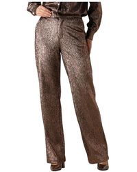 Studio Amaya - Broeken ,Geel ,Polyester Gouden Wijde Pijpen Broek Anna - Lyst