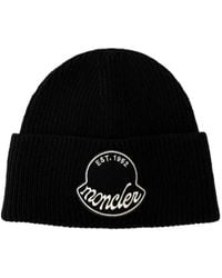 Moncler - Geribbelde Gebreide Beanie Met Embleem - Lyst