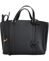 Pinko - Klassische schwarze handtasche mit griffen und abnehmbarem schulterriemen - Lyst