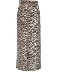 Ganni - Falda larga con abertura estampado leopardo en denim - Lyst