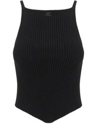 Courreges - Tops ,Zwart ,Polyester Geribbelde Top Met Iconisch Logo Borduurwerk - Lyst