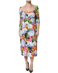 Dolce & Gabbana - Bloemenprint Midi-Jurk Met Zijsplit - Lyst