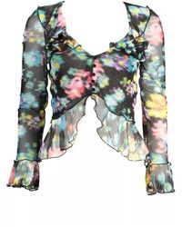 Desigual - Overhemden ,Veelkleurig ,Polyester Chique V-Hals Longsleeve T-Shirt - Lyst
