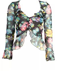 Desigual - Schwarzes langarm v-ausschnitt t-shirt - Lyst