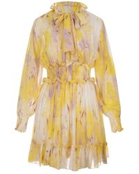 MSGM - Vestido corto amarillo de georgette floral - Lyst