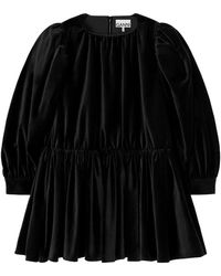 Ganni - Katoenen Fluwelen Mini-Jurk Met Plooien - Lyst