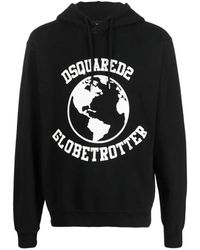 DSquared² - Hoodies & Sweatvesten ,Zwart ,Katoen Globetrotter Logo-Print Hoodie - Lyst