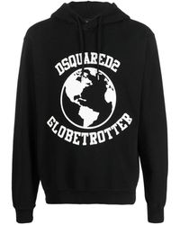 DSquared² - Hoodies & Sweatvesten ,Zwart ,Katoen Globetrotter Logo-Print Hoodie - Lyst