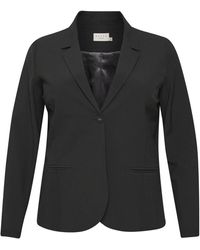 Kaffe - Jassen ,Zwart ,Polyester Zwarte Diepe Blazer Met V-Hals - Lyst