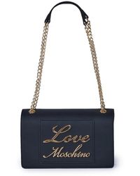 Love Moschino - Baguette in ecopelle nera con logo in metallo oro - Lyst
