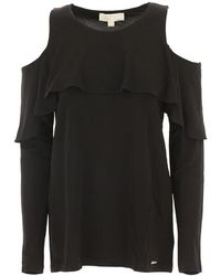Michael Kors - Overhemden ,Zwart ,Blouse Met Ontblote Schouder - Lyst