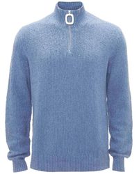 JW Anderson - Maglione blu bouclé in cotone e cashmere con zip - Lyst