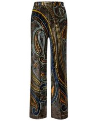 Etro - Broeken ,Veelkleurig ,Rechte Fluwelen Broek Met Paisley-Motief - Lyst