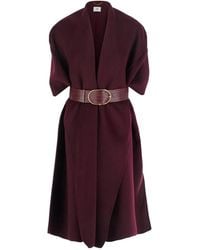 Elisabetta Franchi - Bordeaux Coat With V Neck And Belt - Lyst