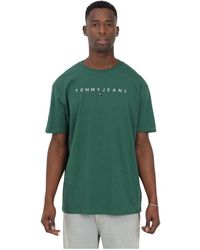 Tommy Hilfiger - Grünes flaschenhals t-shirt mit besticktem logo - Lyst
