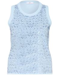 Riani - Tops ,Blauw ,Katoen Elastische Katoenen Top Met Paillettenvoorkant - Lyst