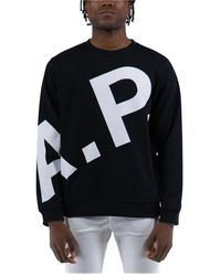 A.P.C. - Hoodies & Sweatvesten ,Zwart ,Katoen Diagonale Print Katoenen Sweatshirt Cory - Lyst