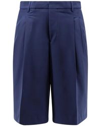 Ami Paris - Korte Broeken ,Blauw ,Wol Virgin Wool Pleated Shorts - Lyst