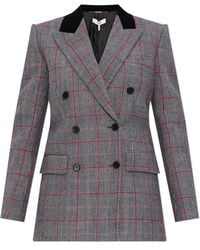 Chloé - Jassen ,Grijs ,Wol Double-Breasted Blazer Met Een Ruitpatroon - Lyst