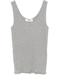 Fendi - Tops ,Grijs ,Geribbelde Tanktop Met Logo Detail - Lyst