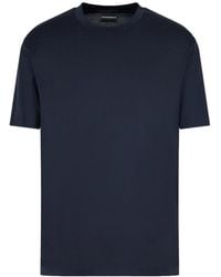 Emporio Armani - T-shirt blu a manica corta in jersey con logo - Lyst