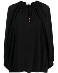 PHAEONIA - Overhemden ,Zwart ,Zwarte Zijden Zelfstrik Blouse - Lyst