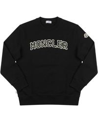 Moncler - Hoodies & Sweatvesten ,Zwart ,Katoen Katoenen Sweatshirt Met Logo - Lyst