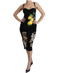 Dolce & Gabbana Lace Crystal Bodycon Midi Dress - Zwart