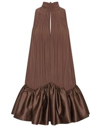 ROTATE BIRGER CHRISTENSEN - Gathered Sleeveless Mini Dress With Ruffled Hem And Tied Bow - Lyst