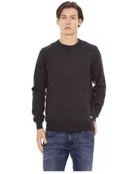 Baldinini - Grauer stoff crewneck sweater mit metall-monogramm - Lyst