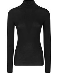 Prada - Truien & Vesten ,Zwart ,Leer Geribbelde Trui Met Logo Met Col - Lyst