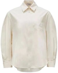 Moncler - Overhemden ,Wit ,Katoen Cotton Poplin Zip-Up Shirt - Lyst