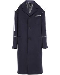 Ferragamo - Jassen ,Blauw ,Wol Lange Wollen Jas Met Reverskraag En Capuchon - Lyst