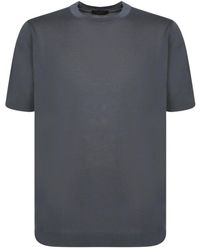 Dell'Oglio - Tops ,Blauw ,Katoen Blauw T-Shirt Met Ronde Hals En Korte Mouwen - Lyst