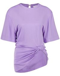 Rabanne - Tops ,Paars ,Denim Lavendel Jersey T-Shirt Met Strik - Lyst